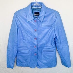 VINTAGE Baby Blue Leather Jacket - Size XL➡️(M/L)
